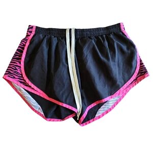 Athletic Shorts Black with Pink Zebra Design Size Small Elastic waist Drawstring